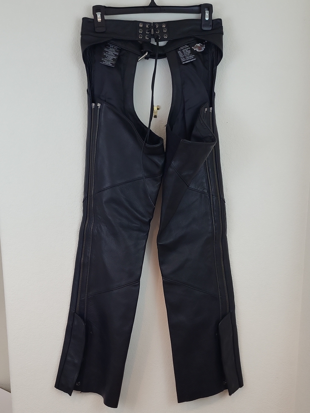Harley Davidson Black Leather Motorcycle Biker Chaps Women's Small - Picture 6 of 13